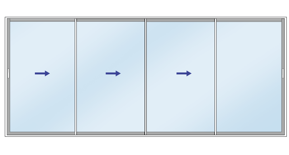 schéma coulissant 4 vantaux 4 rails