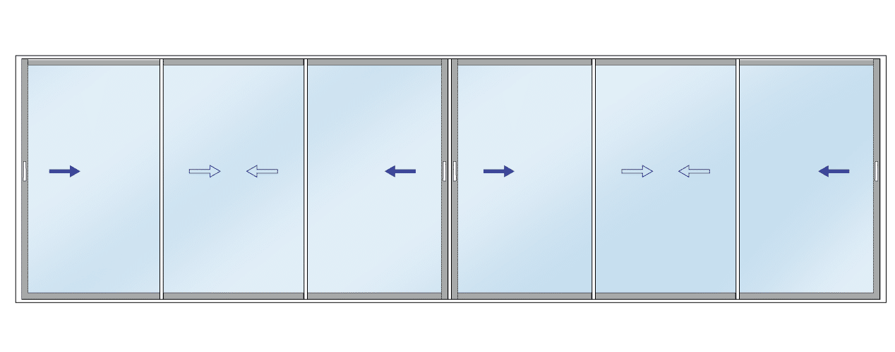 schéma coulissant 6 vantaux 3 rails