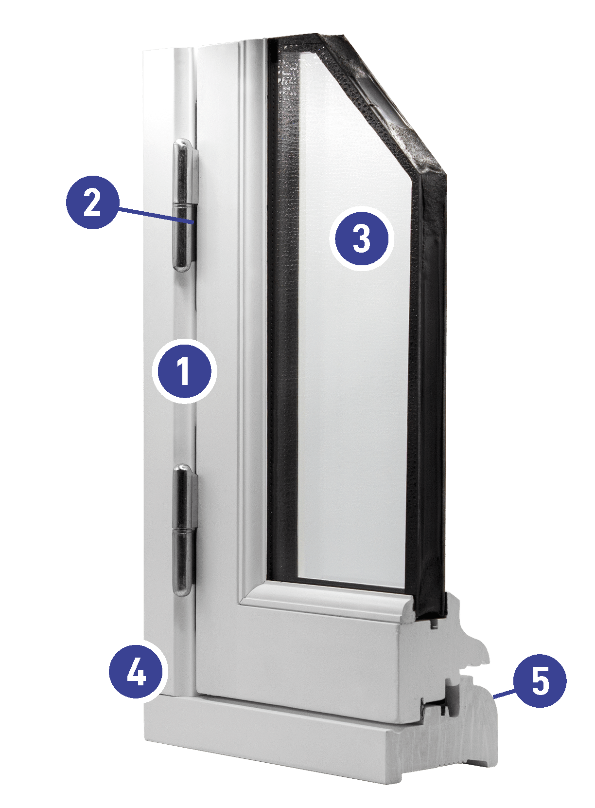 Profil de fenêtre avec pièces numérotées et détails techniques